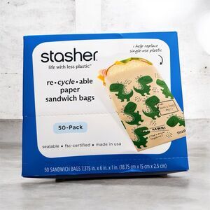 Stasher Recycleable Paper Sandwich Bag Dinosaur New In Box
